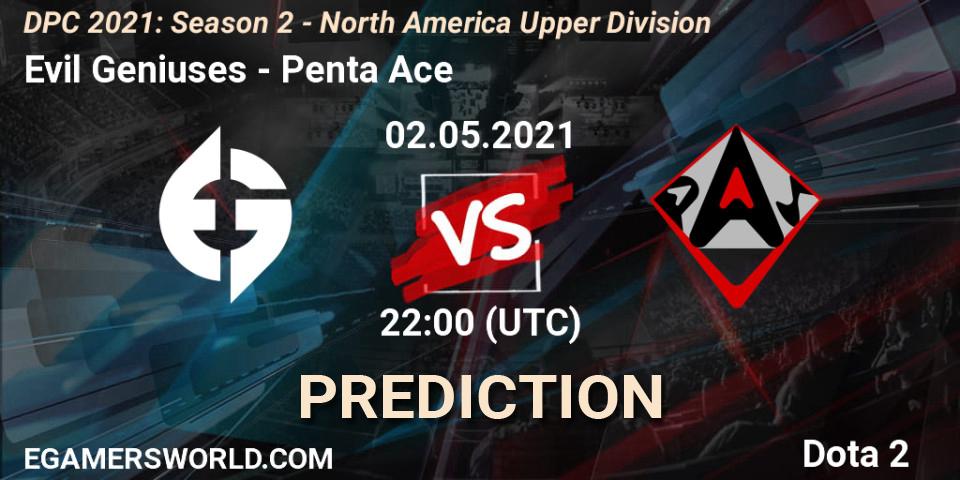 Pronósticos Evil Geniuses - Penta Ace. 02.05.2021 at 22:00. DPC 2021: Season 2 - North America Upper Division - Dota 2