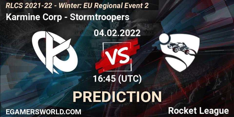 Pronósticos Karmine Corp - Stormtroopers. 04.02.2022 at 16:45. RLCS 2021-22 - Winter: EU Regional Event 2 - Rocket League
