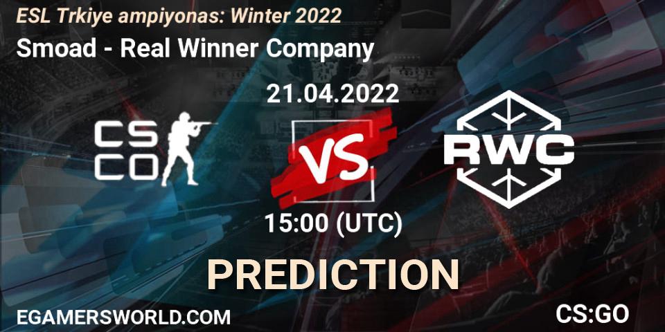 Pronósticos Smoad - Real Winner Company. 21.04.2022 at 15:00. ESL Türkiye Şampiyonası: Winter 2022 - Counter-Strike (CS2)