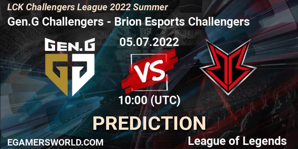 Pronósticos Gen.G Challengers - Brion Esports Challengers. 05.07.2022 at 10:00. LCK Challengers League 2022 Summer - LoL