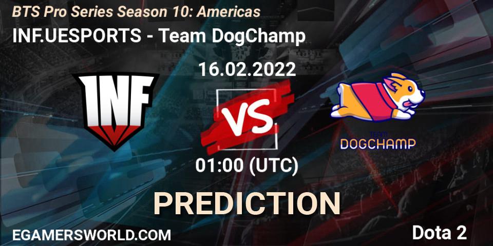 Pronósticos INF.UESPORTS - Team DogChamp. 15.02.2022 at 22:58. BTS Pro Series Season 10: Americas - Dota 2