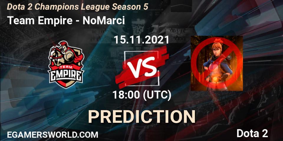 Pronósticos Team Empire - NoMarci. 15.11.2021 at 18:01. Dota 2 Champions League 2021 Season 5 - Dota 2