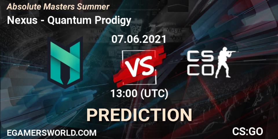 Pronósticos Nexus - Quantum Prodigy. 07.06.2021 at 13:00. Absolute Masters Summer - Counter-Strike (CS2)