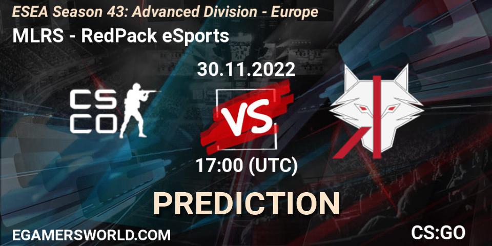 Pronósticos MLRS - RedPack eSports. 30.11.22. ESEA Season 43: Advanced Division - Europe - CS2 (CS:GO)