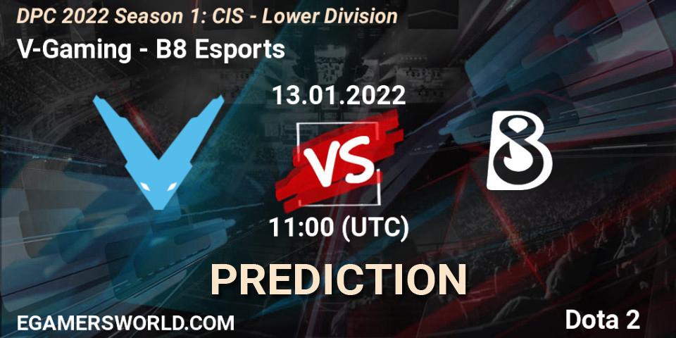 Pronósticos V-Gaming - B8 Esports. 13.01.2022 at 11:00. DPC 2022 Season 1: CIS - Lower Division - Dota 2