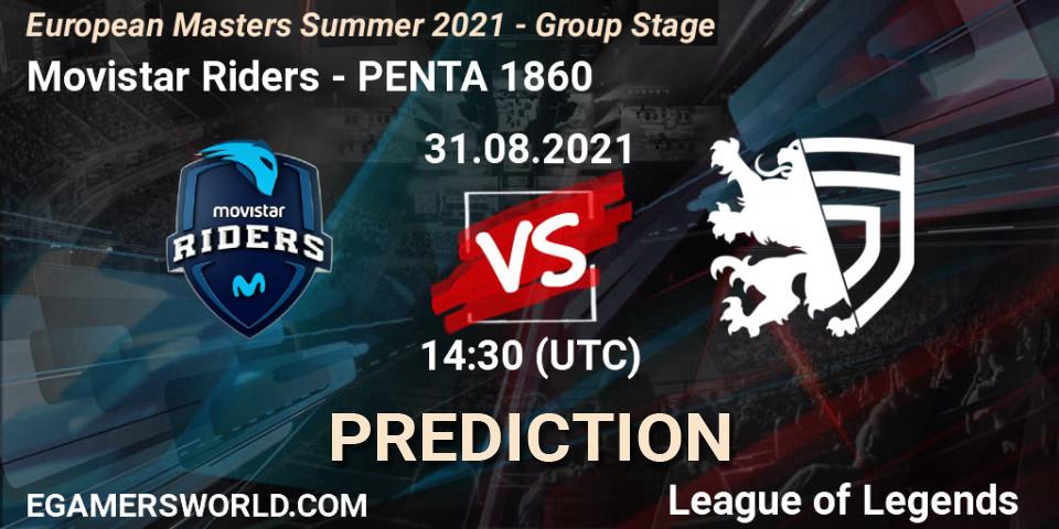 Pronósticos Movistar Riders - PENTA 1860. 31.08.2021 at 14:30. European Masters Summer 2021 - Group Stage - LoL