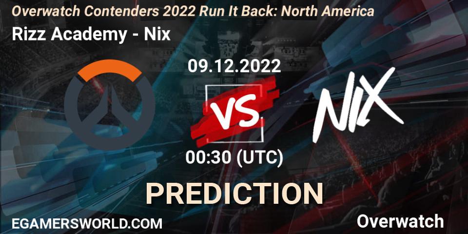 Pronósticos Rizz Academy - Nix. 09.12.2022 at 00:30. Overwatch Contenders 2022 Run It Back: North America - Overwatch