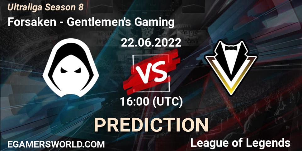 Pronósticos Forsaken - Gentlemen's Gaming. 22.06.2022 at 16:00. Ultraliga Season 8 - LoL
