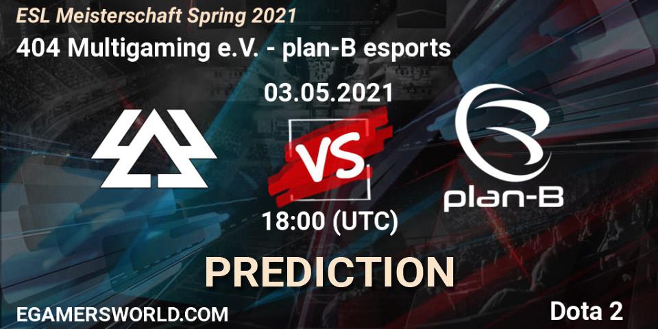 Pronósticos 404 Multigaming e.V. - plan-B esports. 03.05.2021 at 18:16. ESL Meisterschaft Spring 2021 - Dota 2
