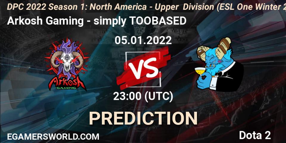 Pronósticos Arkosh Gaming - simply TOOBASED. 06.01.2022 at 00:13. DPC 2022 Season 1: North America - Upper Division (ESL One Winter 2021) - Dota 2