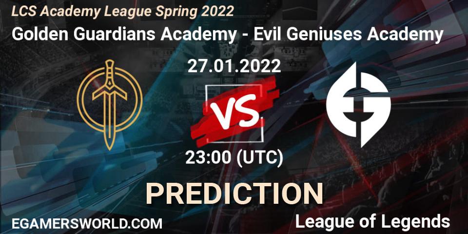 Pronósticos Golden Guardians Academy - Evil Geniuses Academy. 27.01.22. LCS Academy League Spring 2022 - LoL