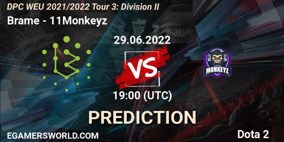 Pronósticos Brame - 11Monkeyz. 29.06.2022 at 18:55. DPC WEU 2021/2022 Tour 3: Division II - Dota 2