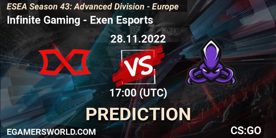 Pronósticos Infinite Gaming - Exen Esports. 28.11.22. ESEA Season 43: Advanced Division - Europe - CS2 (CS:GO)
