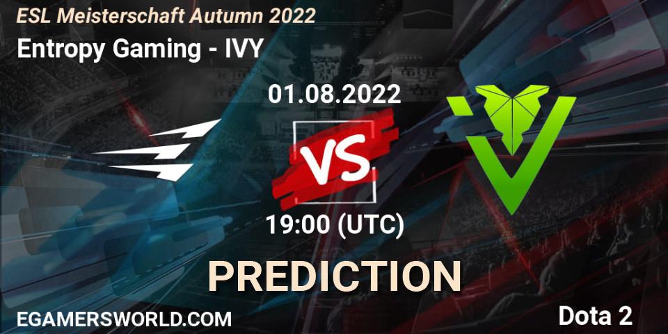 Pronósticos Entropy Gaming - IVY. 01.08.2022 at 19:27. ESL Meisterschaft Autumn 2022 - Dota 2
