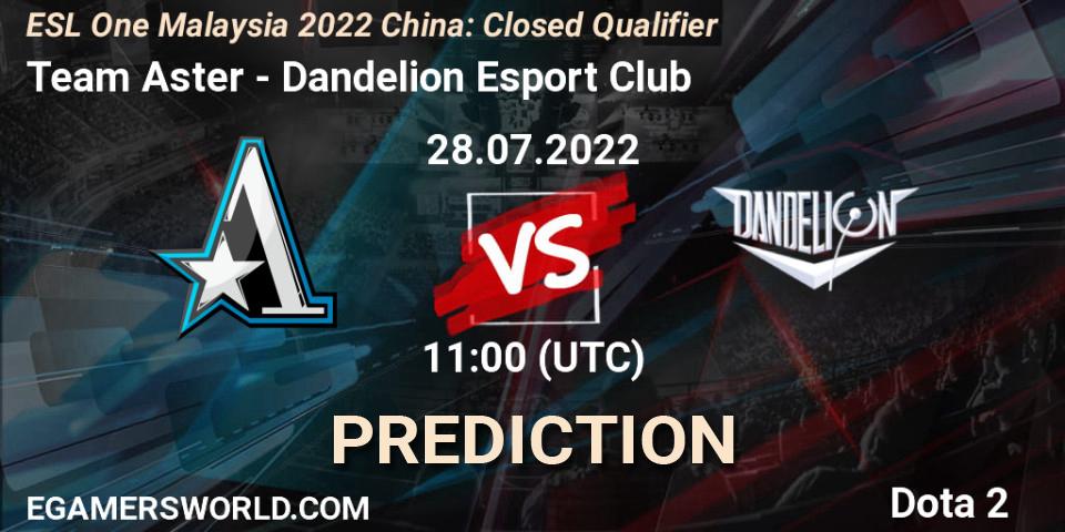 Pronósticos Team Aster - Dandelion Esport Club. 28.07.2022 at 11:00. ESL One Malaysia 2022 China: Closed Qualifier - Dota 2