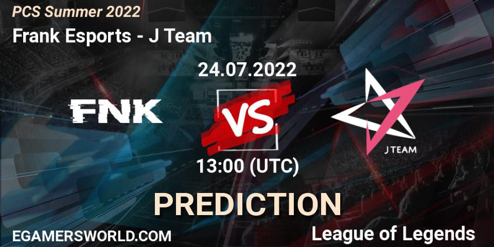 Pronósticos Frank Esports - J Team. 24.07.2022 at 13:00. PCS Summer 2022 - LoL