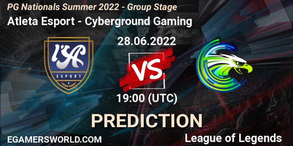 Pronósticos Atleta Esport - Cyberground Gaming. 28.06.2022 at 19:00. PG Nationals Summer 2022 - Group Stage - LoL