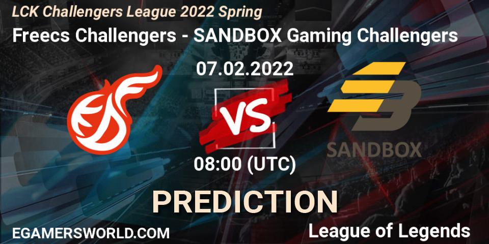 Pronósticos Freecs Challengers - SANDBOX Gaming Challengers. 07.02.2022 at 08:00. LCK Challengers League 2022 Spring - LoL