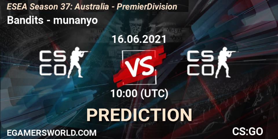 Pronósticos Bandits - munanyo. 16.06.21. ESEA Season 37: Australia - Premier Division - CS2 (CS:GO)