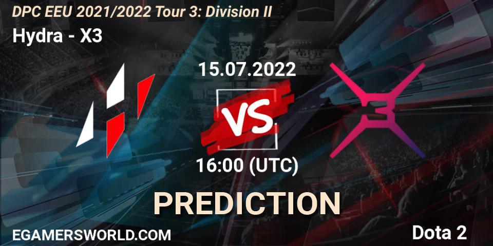 Pronósticos Hydra - X3. 15.07.2022 at 16:01. DPC EEU 2021/2022 Tour 3: Division II - Dota 2