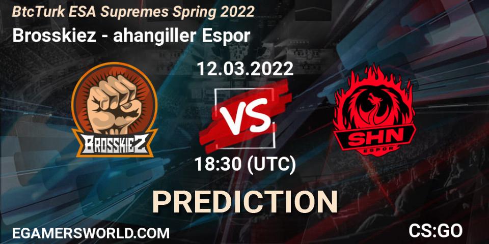 Pronósticos Brosskiez - Şahangiller Espor. 12.03.2022 at 18:00. BtcTurk ESA Supremes Spring 2022 - Counter-Strike (CS2)
