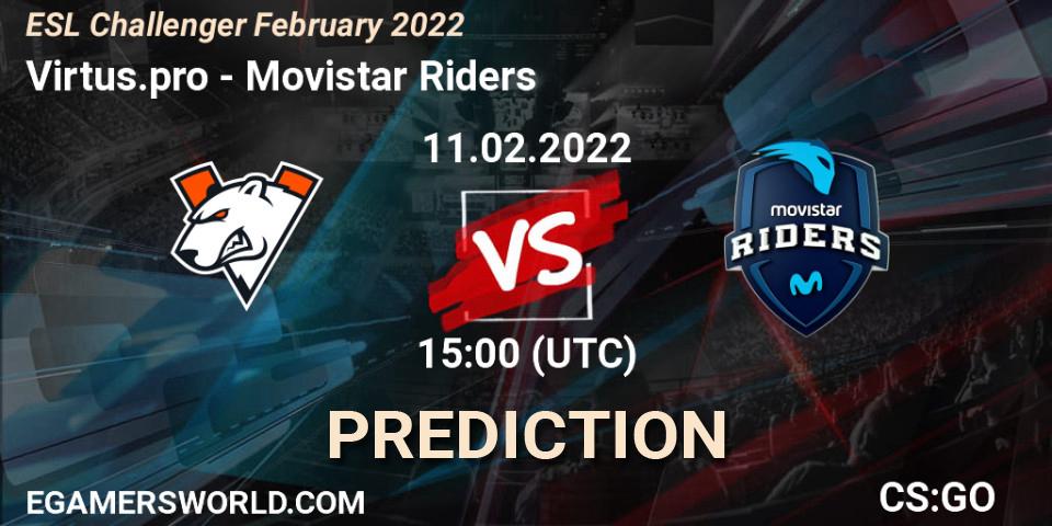 Pronósticos Virtus.pro - Movistar Riders. 11.02.2022 at 15:25. ESL Challenger February 2022 - Counter-Strike (CS2)