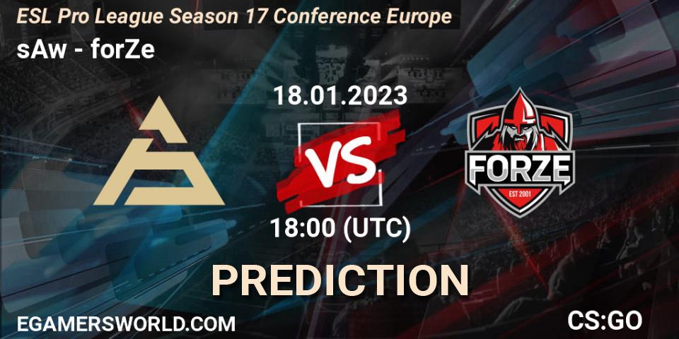 Pronósticos sAw - forZe. 18.01.2023 at 15:30. ESL Pro League Season 17 Conference Europe - Counter-Strike (CS2)
