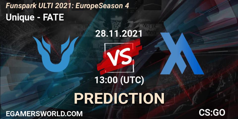 Pronósticos Unique - FATE. 28.11.2021 at 13:30. Funspark ULTI 2021: Europe Season 4 - Counter-Strike (CS2)