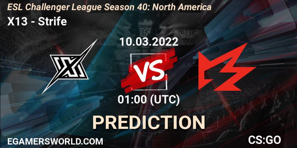 Pronósticos X13 - Strife. 14.03.2022 at 21:00. ESL Challenger League Season 40: North America - Counter-Strike (CS2)