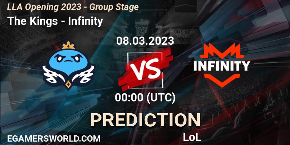 Pronósticos The Kings - Infinity. 08.03.2023 at 00:00. LLA Opening 2023 - Group Stage - LoL