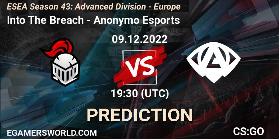 Pronósticos Into The Breach - Anonymo Esports. 09.12.2022 at 19:30. ESEA Season 43: Advanced Division - Europe - Counter-Strike (CS2)