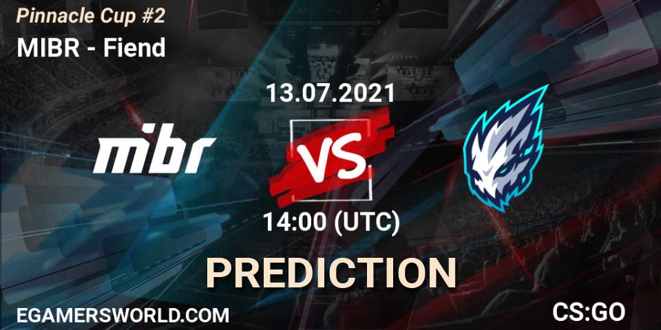Pronósticos MIBR - Fiend. 13.07.2021 at 14:05. Pinnacle Cup #2 - Counter-Strike (CS2)