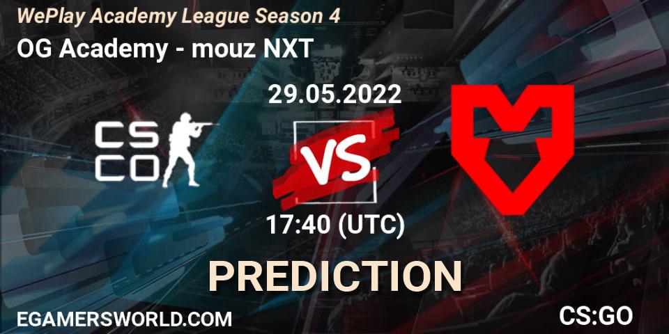Pronósticos OG Academy - mouz NXT. 29.05.2022 at 17:00. WePlay Academy League Season 4 - Counter-Strike (CS2)