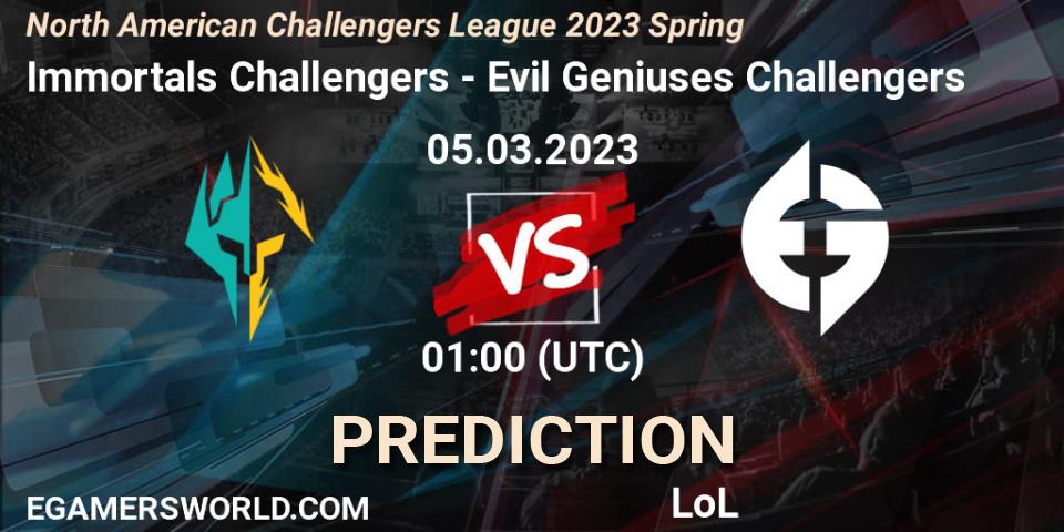 Pronósticos Immortals Challengers - Evil Geniuses Challengers. 05.03.23. NACL 2023 Spring - Group Stage - LoL