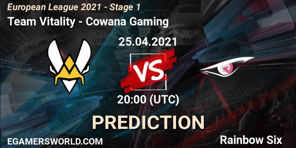 Pronósticos Team Vitality - Cowana Gaming. 25.04.2021 at 19:00. European League 2021 - Stage 1 - Rainbow Six