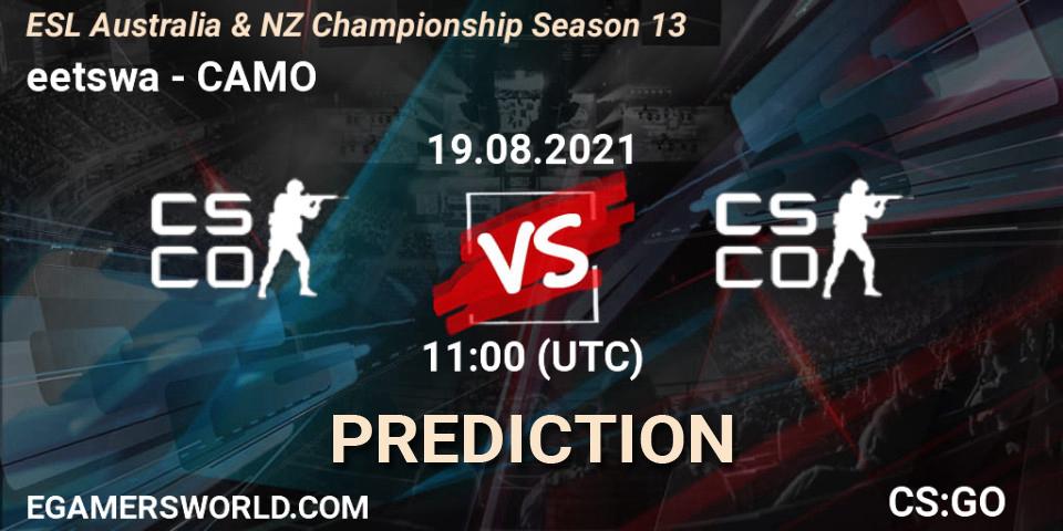 Pronósticos eetswa - CAMO. 19.08.2021 at 12:20. ESL Australia & NZ Championship Season 13 - Counter-Strike (CS2)