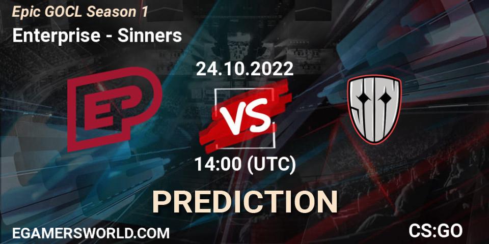 Pronósticos Enterprise - Sinners. 24.10.2022 at 14:00. Global Offensive Champions League Season 1 - Counter-Strike (CS2)