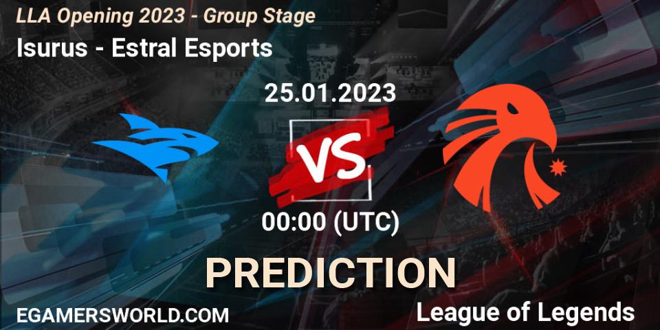 Pronósticos Isurus - Estral Esports. 25.01.2023 at 00:00. LLA Opening 2023 - Group Stage - LoL