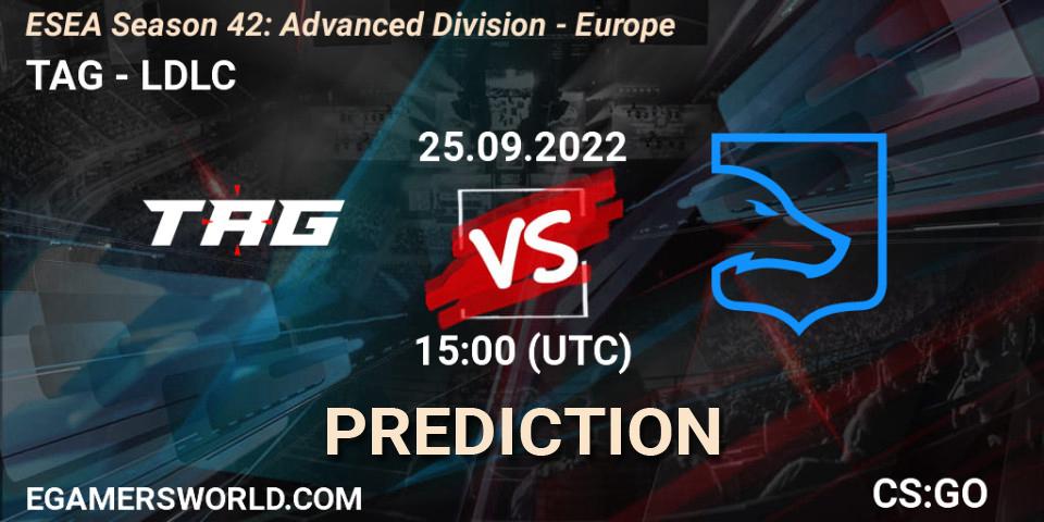 Pronósticos TAG - LDLC. 25.09.2022 at 15:00. ESEA Season 42: Advanced Division - Europe - Counter-Strike (CS2)