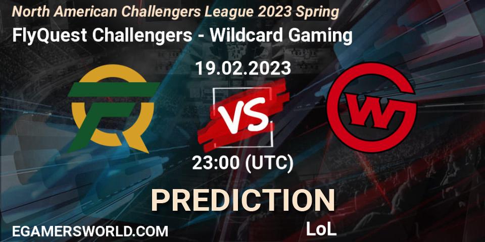 Pronósticos FlyQuest Challengers - Wildcard Gaming. 19.02.2023 at 23:00. NACL 2023 Spring - Group Stage - LoL