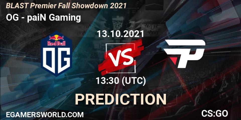 Pronósticos OG - paiN Gaming. 13.10.2021 at 14:40. BLAST Premier Fall Showdown 2021 - Counter-Strike (CS2)
