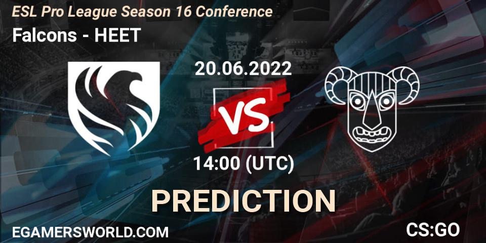 Pronósticos Falcons - HEET. 20.06.2022 at 14:00. ESL Pro League Season 16 Conference - Counter-Strike (CS2)