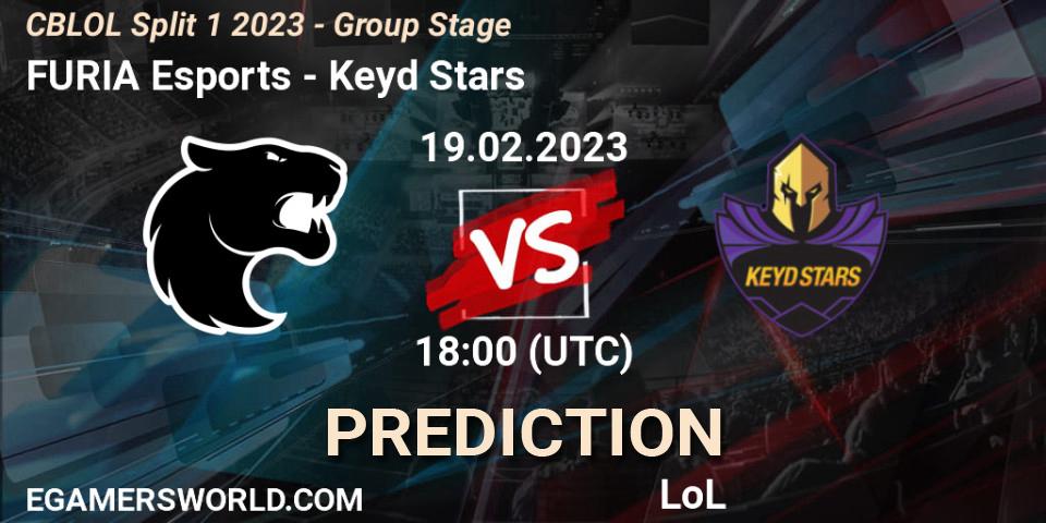 Pronósticos FURIA Esports - Keyd Stars. 19.02.2023 at 18:00. CBLOL Split 1 2023 - Group Stage - LoL