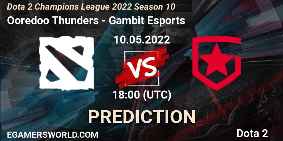 Pronósticos Ooredoo Thunders - Gambit Esports. 10.05.2022 at 18:00. Dota 2 Champions League 2022 Season 10 - Dota 2
