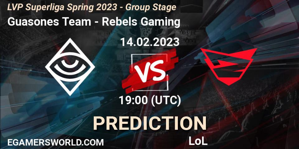 Pronósticos Guasones Team - Rebels Gaming. 14.02.2023 at 19:00. LVP Superliga Spring 2023 - Group Stage - LoL
