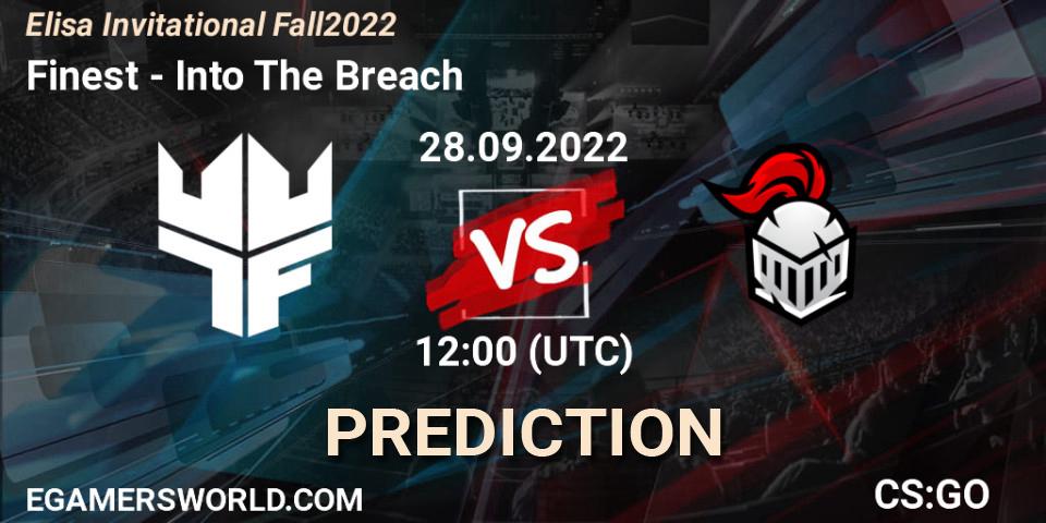Pronósticos Finest - Into The Breach. 28.09.2022 at 12:40. Elisa Invitational Fall 2022 - Counter-Strike (CS2)