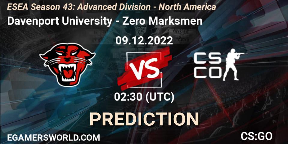 Pronósticos Davenport University - Zero Marksmen. 09.12.22. ESEA Season 43: Advanced Division - North America - CS2 (CS:GO)