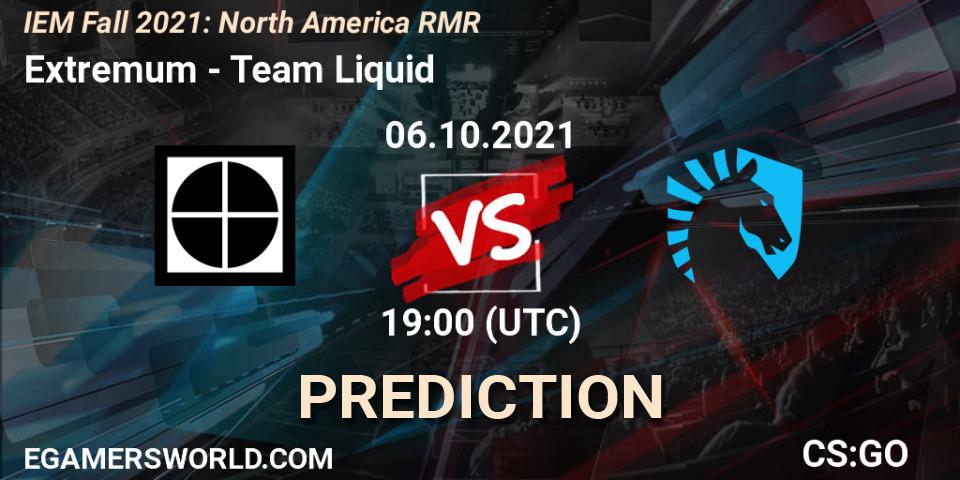Pronósticos Extremum - Team Liquid. 06.10.21. IEM Fall 2021: North America RMR - CS2 (CS:GO)