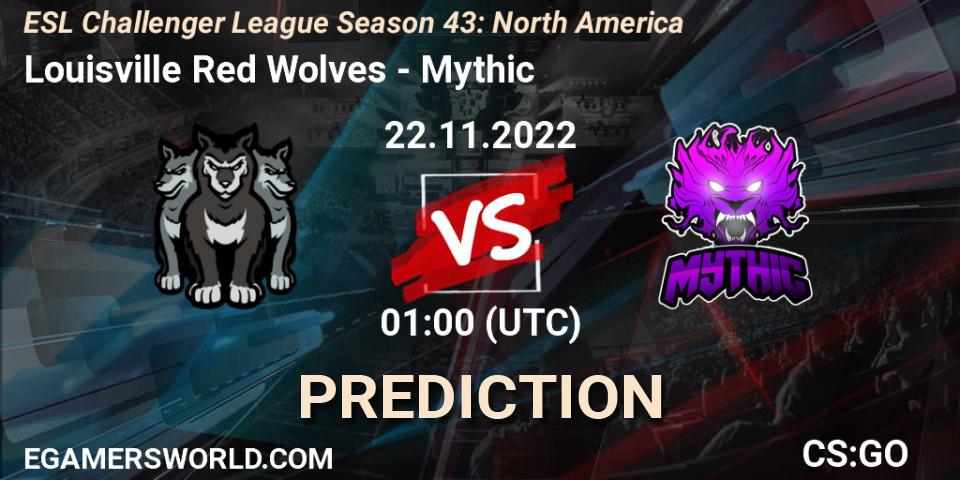 Pronósticos Louisville Red Wolves - Mythic. 02.12.2022 at 01:00. ESL Challenger League Season 43: North America - Counter-Strike (CS2)