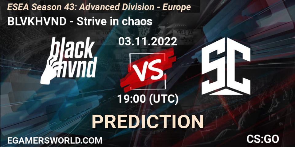 Pronósticos BLVKHVND - Strive in chaos. 03.11.2022 at 19:00. ESEA Season 43: Advanced Division - Europe - Counter-Strike (CS2)
